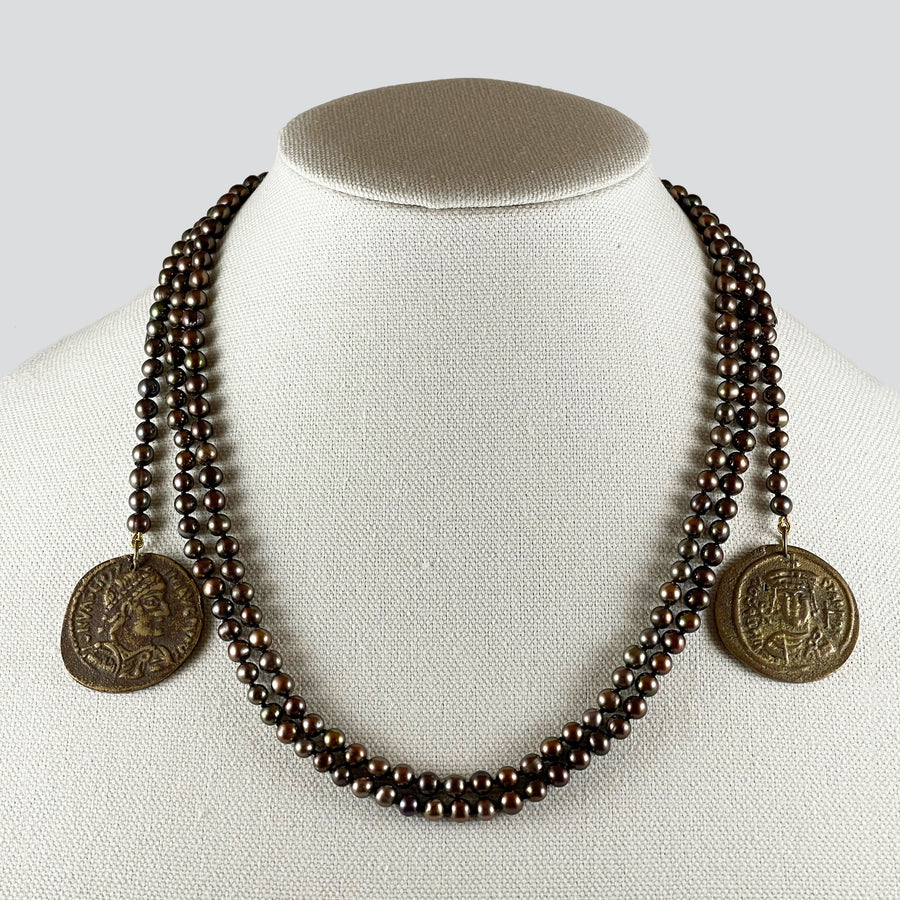 Iridescent copper pearl necklace